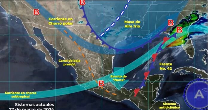 El frente frío número 42 ocasionará lluvias fuertes en Quintana Roo y Yucatán
