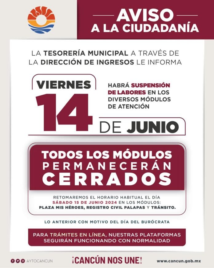 Cartel de modulo este 14 de junio del 2024 en BJ