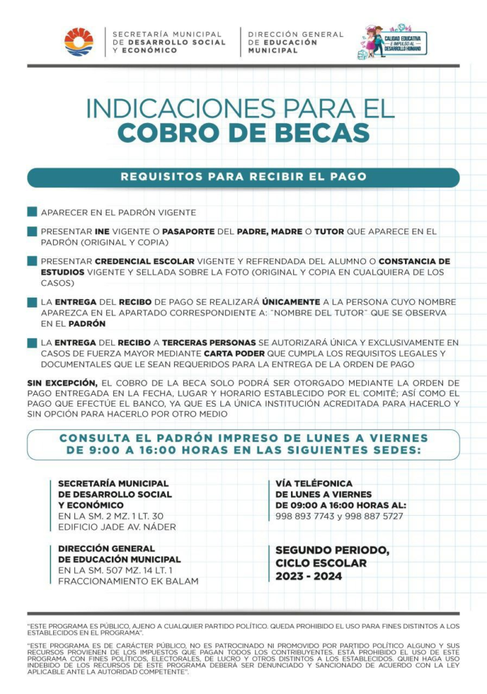 ANUNCIA GOBIERNO DE BJ FECHA DE ENTREGA DE BECAS PARA ALUMNOS DE SECUNDARIA