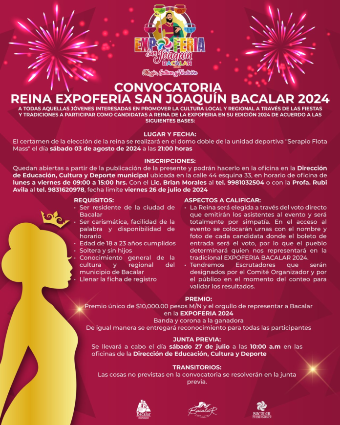 En busca de la Reina de la Expoferia “San Joaquín” Bacalar 2024