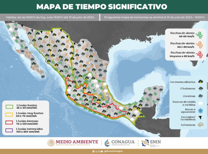 Posible ciclón tropical Carlotta causarán fuertes lluvias en estos estados hoy 31 de julio