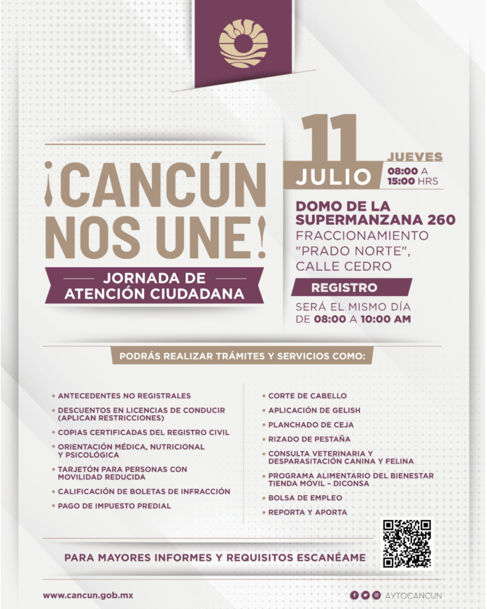 INVITA GOBIERNO DE BJ A JORNADA DE ATENCIÓN CIUDADANA ¡CANCÚN NOS UNE!
