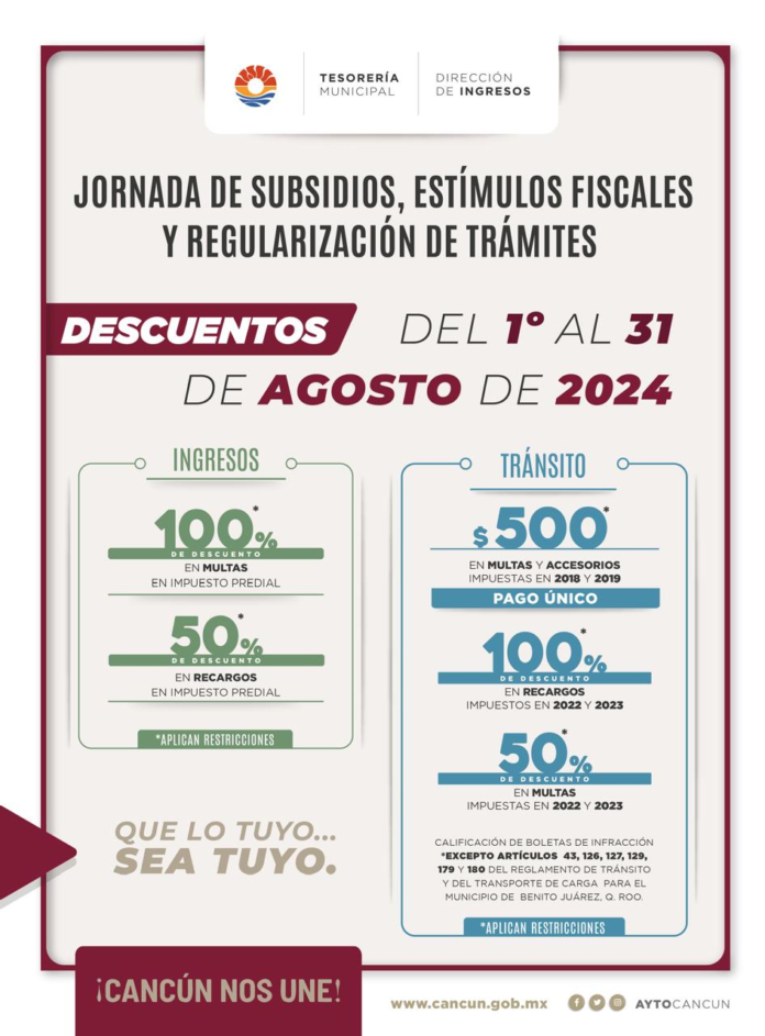 Jornada de subsidios durante agosto en Cancún
